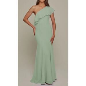 AW BRIDAL 2 XS sage green chiffon Felicia formal bridesmaid maxi dress NEW B148